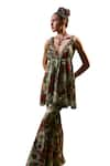 Buy_Payal & Zinal_Red Glaze Print Wild Wood Mirror Plunging V And Embellished Tunic With Sharara _Online_at_Aza_Fashions