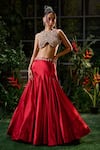 Buy_Payal & Zinal_Red Organza Embroidery Pearl Fit And Flare Mermaid Skirt With Embellished Blouse _at_Aza_Fashions