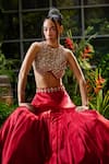 Buy_Payal & Zinal_Red Organza Embroidery Pearl Fit And Flare Mermaid Skirt With Embellished Blouse _Online_at_Aza_Fashions