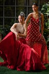 Shop_Payal & Zinal_Red Organza Embroidery Pearl Fit And Flare Mermaid Skirt With Embellished Blouse _Online_at_Aza_Fashions