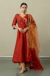 Buy_Sugandh Gupta_Maroon Dupion Silk Embroidery Blossom Sunset Bloom Yoke Angarkha Anarkali Set _at_Aza_Fashions