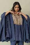 Shop_World of Sugandh_Blue Silk Embroidery Round Neck Midnight Flora Yoke Kaftan With Pant _Online_at_Aza_Fashions