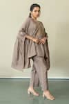 World of Sugandh_Brown Silk Embroidery Round Neck Metallic Fleur Yoke Kaftan With Pant _at_Aza_Fashions