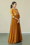 Buy_Sugandh Gupta_Yellow Dupion Silk Embroidery Cosmic Blossom Round Neck Gown _Online_at_Aza_Fashions