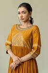Shop_Sugandh Gupta_Yellow Dupion Silk Embroidery Cosmic Blossom Round Neck Gown _Online_at_Aza_Fashions
