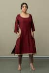 Shop_World of Sugandh_Wine Silk Embroidery, Sequins Serenity Aari Side Pocket Work Kurta With Pant _Online_at_Aza_Fashions