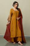 Buy_Sugandh Gupta_Yellow Dupion Silk Embroidery Phool Vine Glass Neck Majestic Kurta Pant Set _at_Aza_Fashions