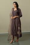 Buy_World of Sugandh_Purple Silk, Chiffon Embroidery V-neck Jungle Safari Kurta Set _at_Aza_Fashions