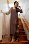 Shop_World of Sugandh_Purple Silk, Chiffon Embroidery V-neck Jungle Safari Kurta Set _at_Aza_Fashions