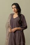 Buy_World of Sugandh_Purple Silk, Chiffon Embroidery V-neck Jungle Safari Kurta Set _Online_at_Aza_Fashions