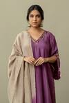 World of Sugandh_Purple Silk Embroidery V-neck Ambrosia Border Kurta Set _Online_at_Aza_Fashions