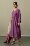 Shop_World of Sugandh_Purple Silk Embroidery V-neck Ambrosia Border Kurta Set _Online_at_Aza_Fashions