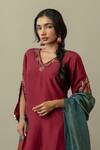 Shop_World of Sugandh_Pink Silk Embroidery V-neck Radiance Wildbloom Border Kurta Set _Online_at_Aza_Fashions