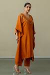 Shop_World of Sugandh_Orange Silk Sequins V-neck Aura Bloom Fleur Yoke Embroidered Kaftan With Trouser _Online_at_Aza_Fashions