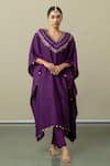 Buy_World of Sugandh_Purple Silk Sequins V-neck Elegance Fleur Yoke Embroidered Kaftan With Trouser _at_Aza_Fashions