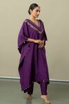 Shop_World of Sugandh_Purple Silk Sequins V-neck Elegance Fleur Yoke Embroidered Kaftan With Trouser _at_Aza_Fashions