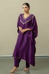 Buy_World of Sugandh_Purple Silk Sequins V-neck Elegance Fleur Yoke Embroidered Kaftan With Trouser _Online_at_Aza_Fashions