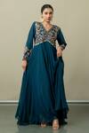 Buy_World of Sugandh_Blue Silk Tassels V-neck Floral Embroidered Pleated Anarkali _at_Aza_Fashions