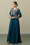 Shop_World of Sugandh_Blue Silk Tassels V-neck Floral Embroidered Pleated Anarkali _Online_at_Aza_Fashions