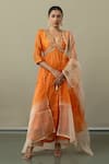 Buy_World of Sugandh_Orange Silk, Chiffon Sequins, Embroidery V-neck Citrus Dream Anarkali Pant Set _at_Aza_Fashions
