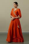 World of Sugandh_Orange Silk Embroidery V-neck Floral Yoke Angarkha Anarkali _Online_at_Aza_Fashions