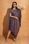 Buy_Sugandh Gupta_Purple Dupian Silk Hand Embroidery Floral Round Neck Flower Yoke Kaftan _at_Aza_Fashions