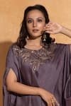 Sugandh Gupta_Purple Dupian Silk Hand Embroidery Floral Round Neck Flower Yoke Kaftan _Online_at_Aza_Fashions