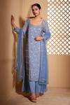 Buy_Muditaa By Urmila_Blue Georgette Hand Embroidery Floral Square Adakara Kurta Sharara Set _Online_at_Aza_Fashions