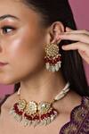 Shop Queens Jewels Red Beads, Diamonds Saira Floral Carved Choker Set at Aza Fashions Shop_Queens Jewels_Red Beads, Diamonds Saira Floral Carved Choker Set _at_Aza_Fashions