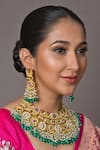 Buy_Queens Jewels_Gold Plated Stones, Beads Opulent Temple Carved Choker Set _at_Aza_Fashions