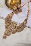 Shop_Queens Jewels_Gold Plated Stone Suhana Temple Carved Necklace Set _at_Aza_Fashions