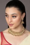 Shop_Queens Jewels_Gold Plated Stone Peacock Carved Temple Choker Set _at_Aza_Fashions