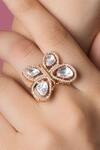 Buy_Queens Jewels_White Gota Patti, Stones Butterfly Shaped Ring _at_Aza_Fashions