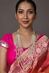 Shop_Queens Jewels_White Kundan Pearl Panch Lada Necklace _at_Aza_Fashions