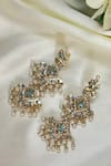 Shop_Queens Jewels_Blue Pearls, Stones Anya Jadau Diamond Pattern Earrings _at_Aza_Fashions
