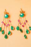 Shop_Queens Jewels_Green Stones Alizeh Raindrop Amazonite Earrings _at_Aza_Fashions