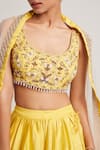 Shop_Muditaa By Urmila_Yellow Dupion Hand Embroidery Pearl Round Ghazal Lehenga Set _Online_at_Aza_Fashions