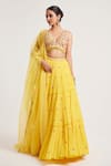 Shop_Muditaa By Urmila_Yellow Lehenga Georgette Hand Embroidery Tassel Plunge V Neck Hanika Set 