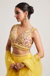 Muditaa By Urmila_Yellow Lehenga Georgette Hand Embroidery Tassel Plunge V Neck Hanika Set _Online