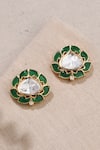 Buy_joules by radhika_Green Stone Embellished Floral Studs _at_Aza_Fashions