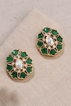 Buy_joules by radhika_Green Stone Kundan Embellished Floral Studs _at_Aza_Fashions