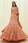 Buy_Rococo_Orange Net Embroidered Sequin Sweetheart Sara Fish Cut Lehenga Set _at_Aza_Fashions