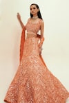 Shop_Rococo_Orange Net Embroidered Sequin Sweetheart Sara Fish Cut Lehenga Set _at_Aza_Fashions