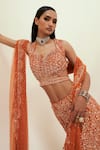 Shop_Rococo_Orange Net Embroidered Sequin Sweetheart Sara Fish Cut Lehenga Set _Online_at_Aza_Fashions