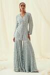 Buy_Rococo_Blue Net Embroidered Sequin V-neck Nafisa Short Kurta With Gharara _at_Aza_Fashions