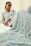 Rococo_Blue Net Embroidered Sequin V-neck Nafisa Short Kurta With Gharara _Online_at_Aza_Fashions