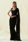 Buy_Rococo_Black Net Embroidered Sequin Square Rubab Pre-draped Saree Set _at_Aza_Fashions