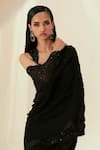 Shop_Rococo_Black Net Embroidered Sequin Square Rubab Pre-draped Saree Set _at_Aza_Fashions