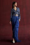 Buy_Rococo_Blue Organza Embroidered Sequin Lapel Keya Jacket With Draped Skirt _at_Aza_Fashions