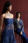 Buy_Rococo_Blue Organza Embroidered Sequin Lapel Keya Jacket With Draped Skirt _Online_at_Aza_Fashions